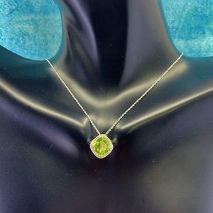 14K White Gold Peridot & Diamond Pendant